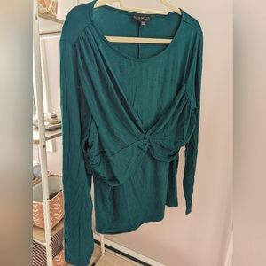 Green long sleeve tee with crossover detail
